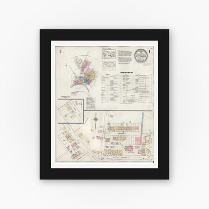 Old map wall art mockup — black gallery frame with white mat — Sanborn Fire Insurance Map from Pitcairn, Allegheny County, Pennsylvania (1948), Sheet #0001