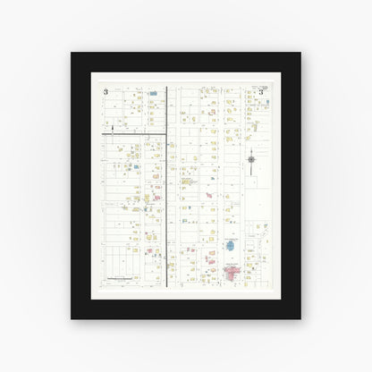 Old map wall art mockup — black gallery frame with white mat — Sanborn Fire Insurance Map from Ozona, Crockett County, Texas (1941), Sheet #0003
