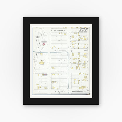 Old map wall art mockup — black gallery frame with white mat — Sanborn Fire Insurance Map from Stillwater, Washington County, Minnesota (1910), Sheet #0027