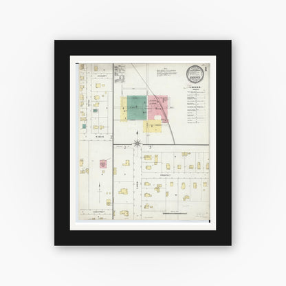 Old map wall art mockup — black gallery frame with white mat — Sanborn Fire Insurance Map from Andover, Ashtabula County, Ohio (1896), Sheet #0001