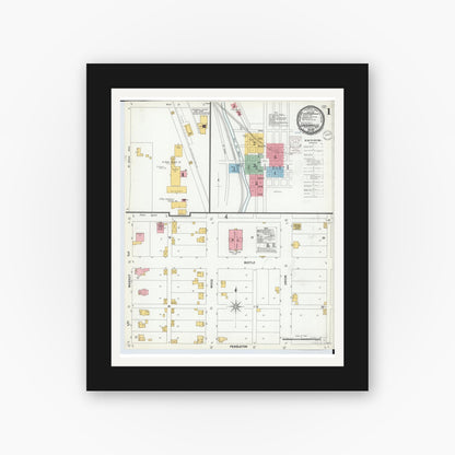 Old map wall art mockup — black gallery frame with white mat — Sanborn Fire Insurance Map from Loudonville, Ashland County, Ohio (1900) - Complete Map Set
