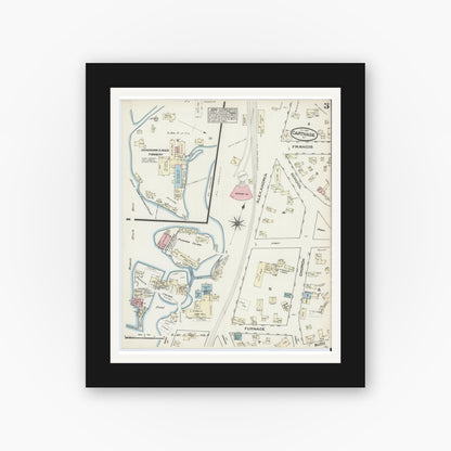 Old map wall art mockup — black gallery frame with white mat — Sanborn Fire Insurance Map from Carthage, Jefferson County, New York (1884), Sheet #0003