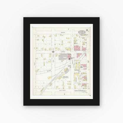 Old map wall art mockup — black gallery frame with white mat — Sanborn Fire Insurance Map from Lake Crystal, Blue Earth County, Minnesota (1914), Sheet #0002