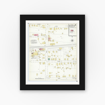 Old map wall art mockup — black gallery frame with white mat — Sanborn Fire Insurance Map from Wadsworth, Medina County, Ohio (1908), Sheet #0005