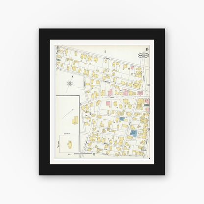 Old map wall art mockup — black gallery frame with white mat — Sanborn Fire Insurance Map from Nantucket, Nantucket County, Massachusetts (1904), Sheet #0009