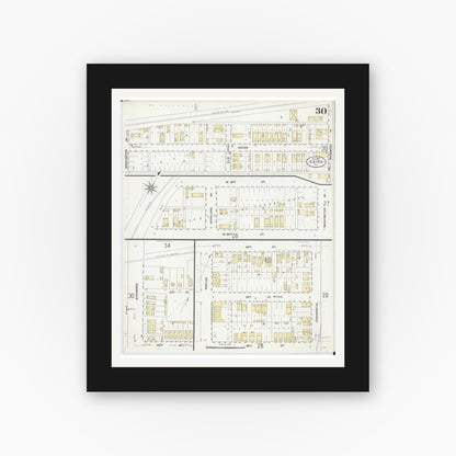 Old map wall art mockup — black gallery frame with white mat — Sanborn Fire Insurance Map from Cairo, Alexander County, Illinois (1907), Sheet #0030