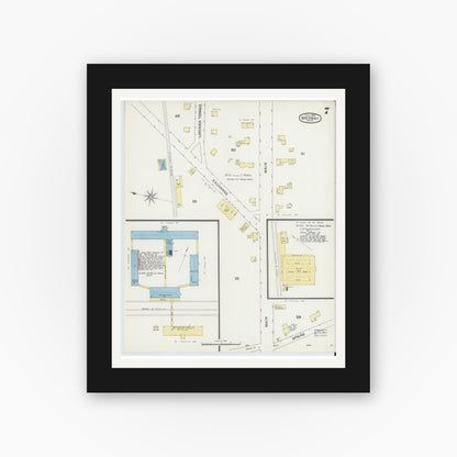 Old map wall art mockup — black gallery frame with white mat — Sanborn Fire Insurance Map from Medway, Norfolk County, Massachusetts (1892), Sheet #0007
