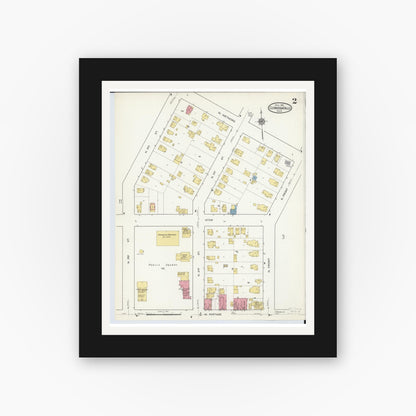 Old map wall art mockup — black gallery frame with white mat — Sanborn Fire Insurance Map from Cuyahoga Falls, Summit County, Ohio (1916), Sheet #0002