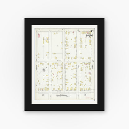 Old map wall art mockup — black gallery frame with white mat — Sanborn Fire Insurance Map from New Brunswick, Middlesex County, New Jersey (1897), Sheet #0024