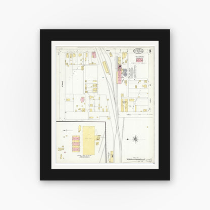 Old map wall art mockup — black gallery frame with white mat — Sanborn Fire Insurance Map from Mount Vernon, Posey County, Indiana (1907), Sheet #0003