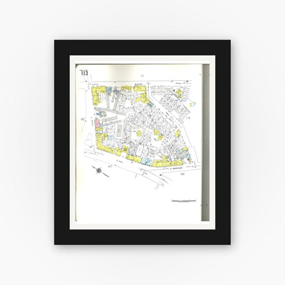 Old map wall art mockup — black gallery frame with white mat — Sanborn Fire Insurance Map from Honolulu, Oahu County, Hawaii (1955), Sheet #0113