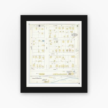 Old map wall art mockup — black gallery frame with white mat — Sanborn Fire Insurance Map from Mount Pleasant, Isabella County, Michigan (1910), Sheet #0003
