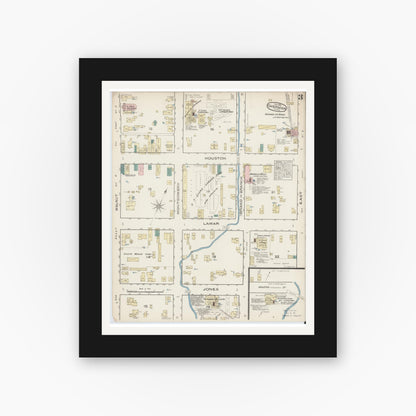 Old map wall art mockup — black gallery frame with white mat — Sanborn Fire Insurance Map from Sherman, Grayson County, Texas (1885), Sheet #0003