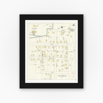 Old map wall art mockup — black gallery frame with white mat — Sanborn Fire Insurance Map from Waterloo, Seneca County, New York (1911), Sheet #0018