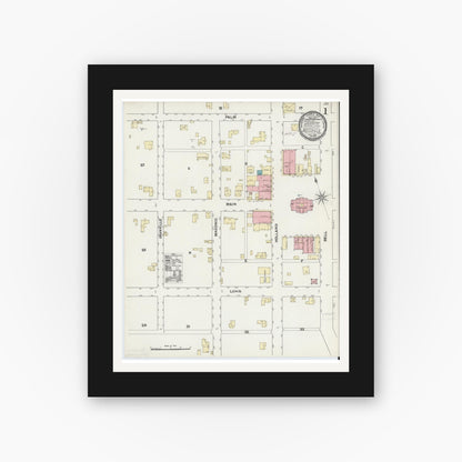 Old map wall art mockup — black gallery frame with white mat — Sanborn Fire Insurance Map from Bellville, Austin County, Texas (1891) - Complete Map Set