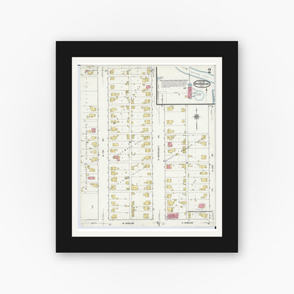 Old map wall art mockup — black gallery frame with white mat — Sanborn Fire Insurance Map from Upper Sandusky, Wyandot County, Ohio (1921), Sheet #0002