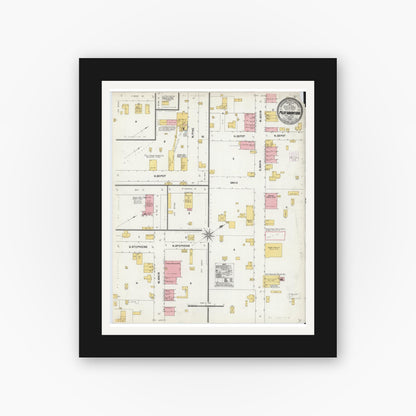 Old map wall art mockup — black gallery frame with white mat — Sanborn Fire Insurance Map from Pilot Mountain, Surry County, North Carolina (1905), Sheet #0001