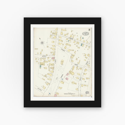 Old map wall art mockup — black gallery frame with white mat — Sanborn Fire Insurance Map from Ipswich, Essex County, Massachusetts (1892), Sheet #0003
