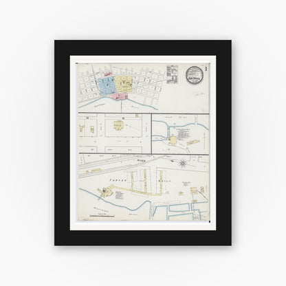 Old map wall art mockup — black gallery frame with white mat — Sanborn Fire Insurance Map from Sauk Rapids, Benton County, Minnesota (1889) - Complete Map Set