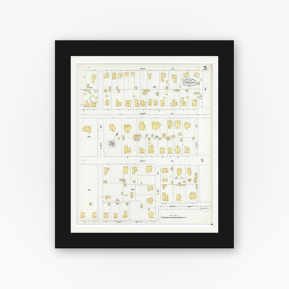 Old map wall art mockup — black gallery frame with white mat — Sanborn Fire Insurance Map from Corsicana, Navarro County, Texas (1905), Sheet #0005