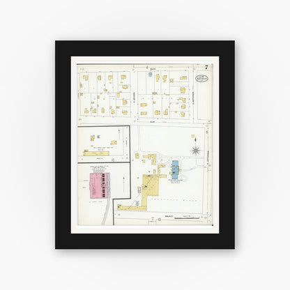 Old map wall art mockup — black gallery frame with white mat — Sanborn Fire Insurance Map from Batavia, Kane County, Illinois (1907), Sheet #0007