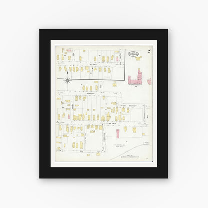 Old map wall art mockup — black gallery frame with white mat — Sanborn Fire Insurance Map from Fort Edward, Washington County, New York (1909) - Complete Map Set