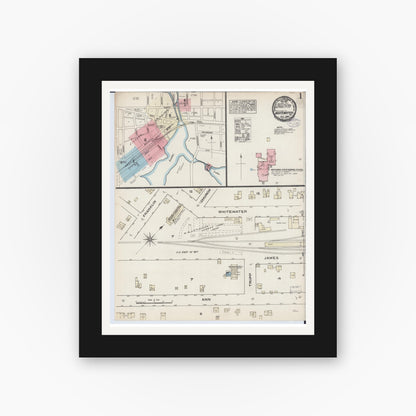 Old map wall art mockup — black gallery frame with white mat — Sanborn Fire Insurance Map from Whitewater, Walworth County, Wisconsin (1884) - Complete Map Set
