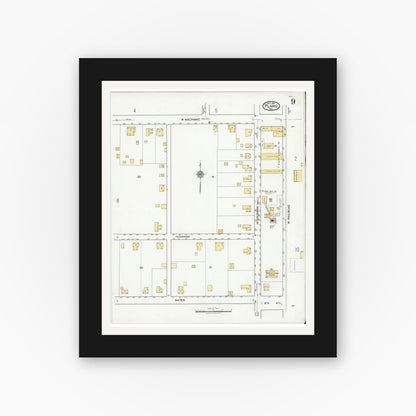 Old map wall art mockup — black gallery frame with white mat — Sanborn Fire Insurance Map from Plano, Collin County, Texas (1921), Sheet #0009
