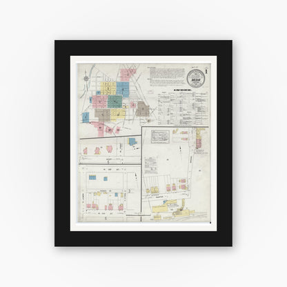 Old map wall art mockup — black gallery frame with white mat — Sanborn Fire Insurance Map from Media, Delaware County, Pennsylvania (1912), Sheet #0001