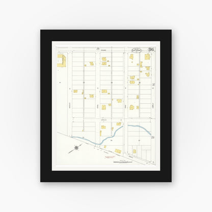 Old map wall art mockup — black gallery frame with white mat — Sanborn Fire Insurance Map from Burlingame, San Mateo County, California (1921), Sheet #0036