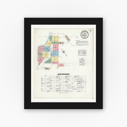 Old map wall art mockup — black gallery frame with white mat — Sanborn Fire Insurance Map from Duryea, Luzerne County, Pennsylvania (1914) - Complete Map Set