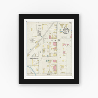 Old map wall art mockup — black gallery frame with white mat — Sanborn Fire Insurance Map from Tiskilwa, Bureau County, Illinois (1894) - Complete Map Set