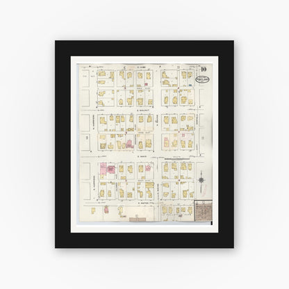Old map wall art mockup — black gallery frame with white mat — Sanborn Fire Insurance Map from Portland, Jay County, Indiana (1946), Sheet #0010