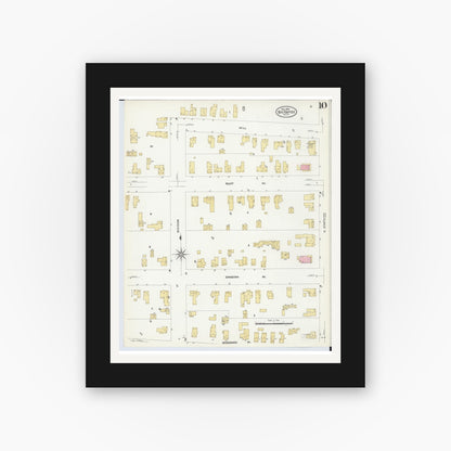Old map wall art mockup — black gallery frame with white mat — Sanborn Fire Insurance Map from Big Rapids, Mecosta County, Michigan (1908), Sheet #0010