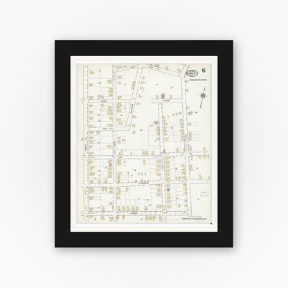 Old map wall art mockup — black gallery frame with white mat — Sanborn Fire Insurance Map from Hamlet, Richmond County, North Carolina (1916), Sheet #0006