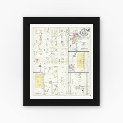 Old map wall art mockup — black gallery frame with white mat — Sanborn Fire Insurance Map from Culver, Marshall County, Indiana (1914), Sheet #0001
