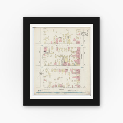 Old map wall art mockup — black gallery frame with white mat — Sanborn Fire Insurance Map from Gallipolis, Gallia County, Ohio (1885), Sheet #0006