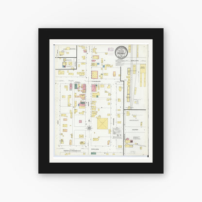 Old map wall art mockup — black gallery frame with white mat — Sanborn Fire Insurance Map from Carsonville, Sanilac County, Michigan (1909), Sheet #0001