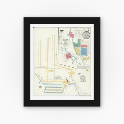 Old map wall art mockup — black gallery frame with white mat — Sanborn Fire Insurance Map from East Jordan, Charlevoix County, Michigan (1905) - Complete Map Set