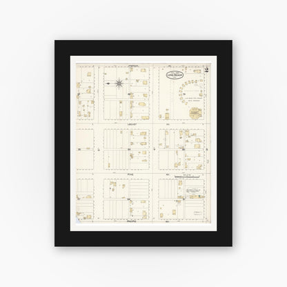 Old map wall art mockup — black gallery frame with white mat — Sanborn Fire Insurance Map from Long Beach, Los Angeles County, California (1895), Sheet #0002