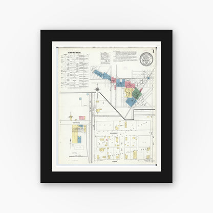 Old map wall art mockup — black gallery frame with white mat — Sanborn Fire Insurance Map from Leipsic, Putnam County, Ohio (1910) - Complete Map Set