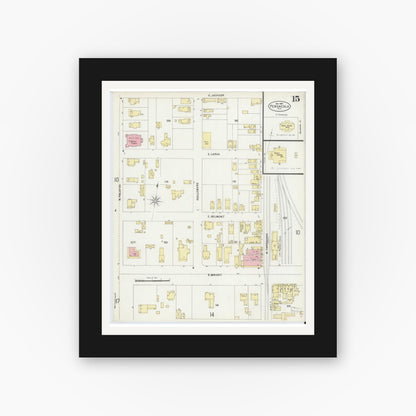 Old map wall art mockup — black gallery frame with white mat — Sanborn Fire Insurance Map from Pensacola, Escambia County, Florida (1897), Sheet #0015