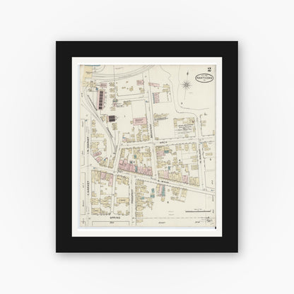 Old map wall art mockup — black gallery frame with white mat — Sanborn Fire Insurance Map from Nanticoke, Luzerne County, Pennsylvania (1888), Sheet #0002