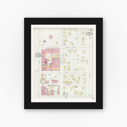 Old map wall art mockup — black gallery frame with white mat — Sanborn Fire Insurance Map from Canton, Fulton County, Illinois (1896), Sheet #0005