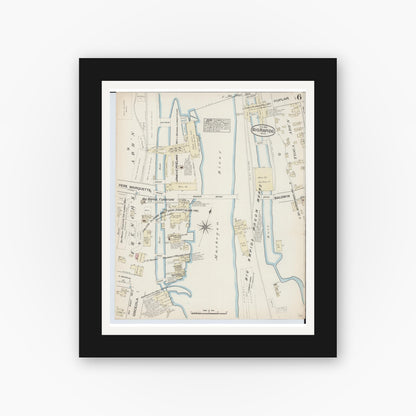 Old map wall art mockup — black gallery frame with white mat — Sanborn Fire Insurance Map from Big Rapids, Mecosta County, Michigan (1884), Sheet #0006