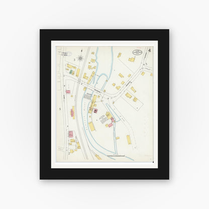 Old map wall art mockup — black gallery frame with white mat — Sanborn Fire Insurance Map from Uxbridge, Worcester County, Massachusetts (1898), Sheet #0004