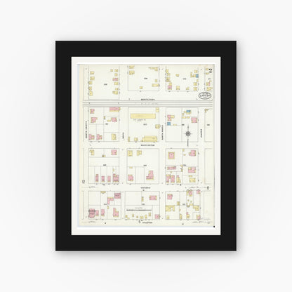 Old map wall art mockup — black gallery frame with white mat — Sanborn Fire Insurance Map from Laredo, Webb County, Texas (1909), Sheet #0002