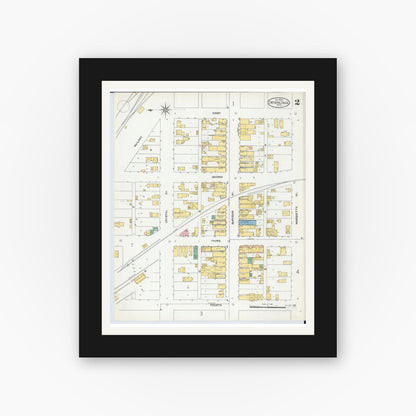 Old map wall art mockup — black gallery frame with white mat — Sanborn Fire Insurance Map from Crystal Falls, Iron County, Michigan (1904), Sheet #0002