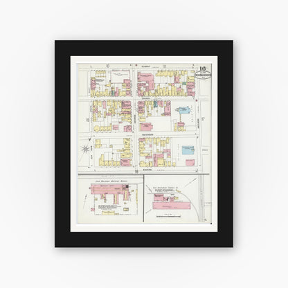 Old map wall art mockup — black gallery frame with white mat — Sanborn Fire Insurance Map from New Brunswick, Middlesex County, New Jersey (1897), Sheet #0016
