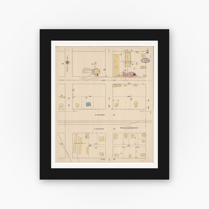 Old map wall art mockup — black gallery frame with white mat — Sanborn Fire Insurance Map from Luling, Caldwell County, Texas (1921), Sheet #0002